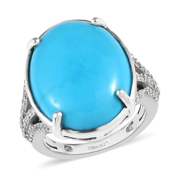 NEW Premium Arizona Sleeping Beauty Turquoise & Zircon Ring Size 6 - Picture 12 of 14